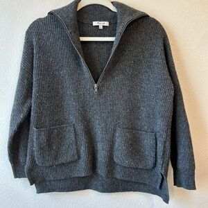 Madewell Gray Ribbed Quarter-Zip Sweater